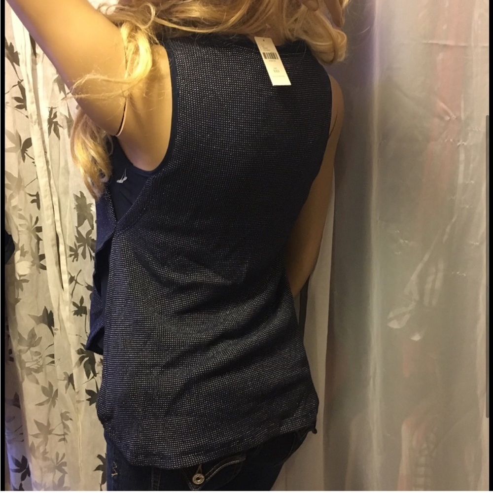 NWT Anthropologie Deletta Navy Silver Glitter Layered Tank Top XXS - Picture 8 of 9